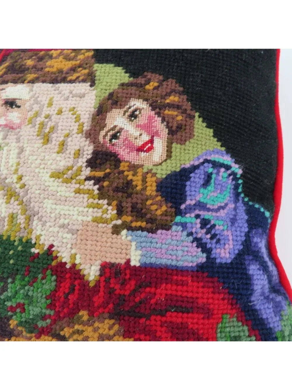 Father Christmas Papa Noel Children Needlepoint Throw Accent Pillow Xmas Holiday